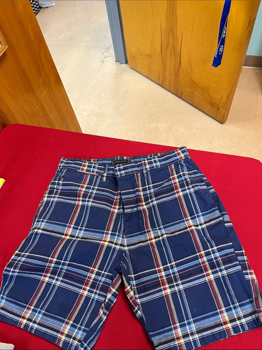 Tommy Hilfiger Navy Plaid Flat Front Men’s Shorts